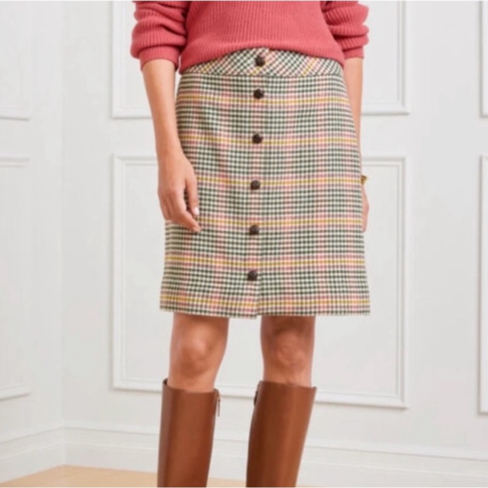 Talbots Plaid Button-Front A-Line Mini Skirt